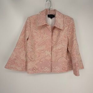 VTG Carlisle Collection Jacket Women 8 Pink Paisley Metallic Bell Sleeve Regency
